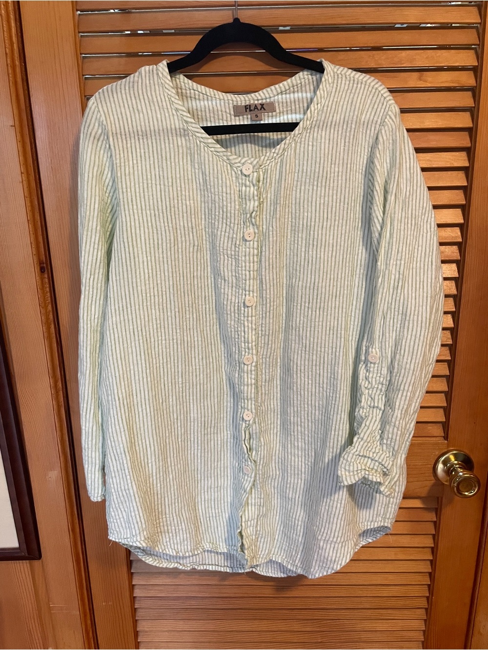 Flax 100% Linen collarless button down shirt - Picture 1 of 6